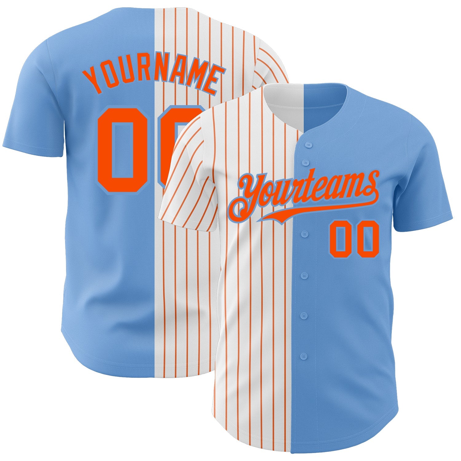 Custom Light Blue White-Orange Pinstripe Authentic Split Fashion Baseball Jersey - Sky-Custom