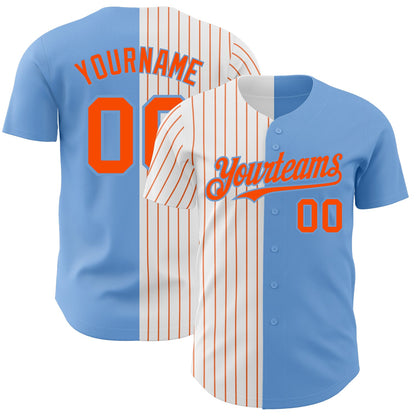 Custom Light Blue White-Orange Pinstripe Authentic Split Fashion Baseball Jersey - Sky-Custom