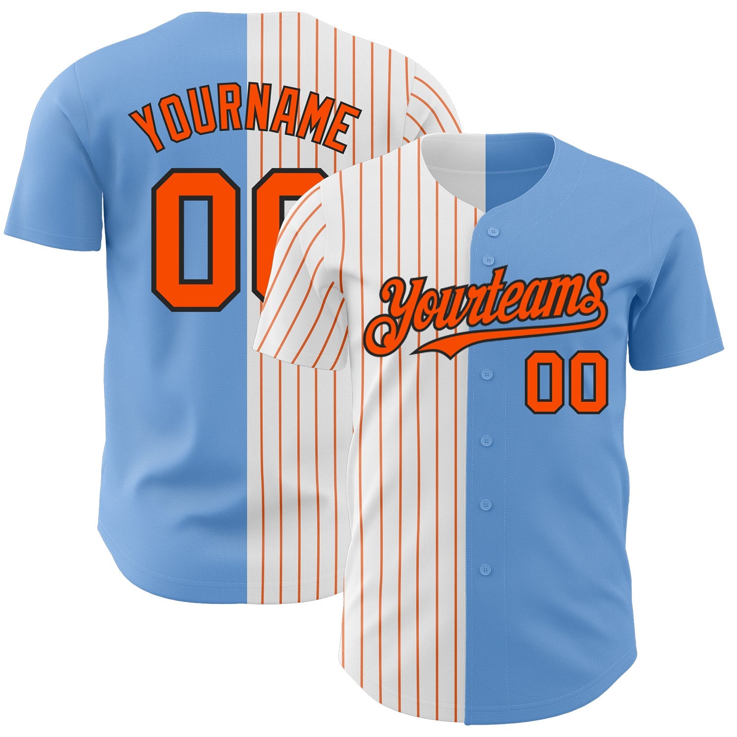 Custom Light Blue Black-Orange Pinstripe Authentic Split Fashion Baseball Jersey - Sky-Custom