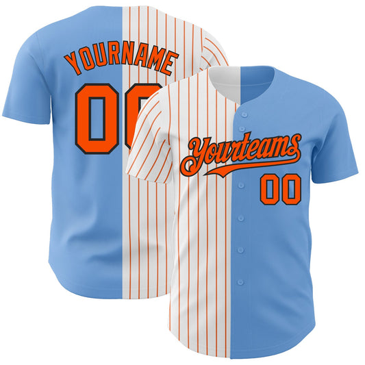 Custom Light Blue Black-Orange Pinstripe Authentic Split Fashion Baseball Jersey - Sky-Custom