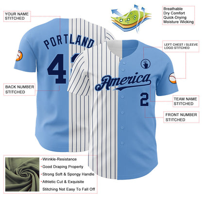Custom Light Blue White-Navy Pinstripe Authentic Split Fashion Baseball Jersey - Sky-Custom