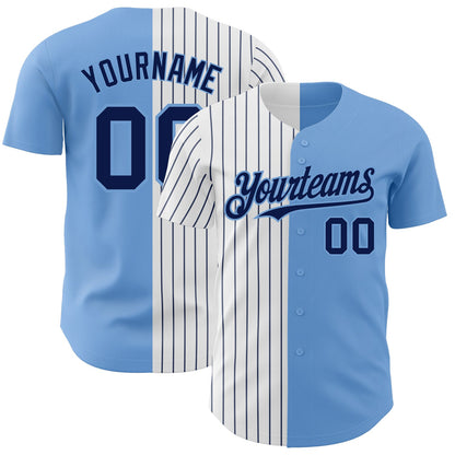 Custom Light Blue White-Navy Pinstripe Authentic Split Fashion Baseball Jersey - Sky-Custom