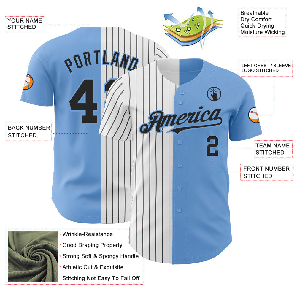 Custom Light Blue White-Black Pinstripe Authentic Split Fashion Baseball Jersey - Sky-Custom