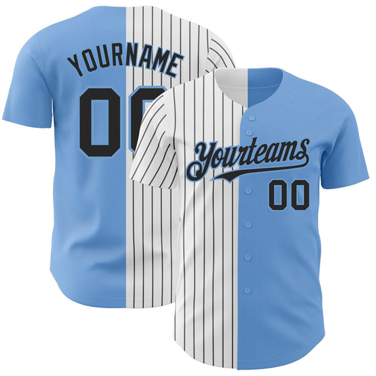 Custom Light Blue White-Black Pinstripe Authentic Split Fashion Baseball Jersey - Sky-Custom