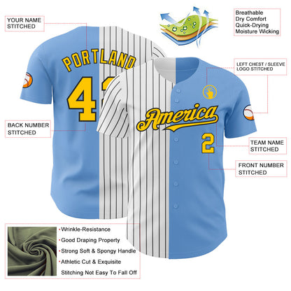 Custom Light Blue Yellow-Black Pinstripe Authentic Split Fashion Baseball Jersey - Sky-Custom