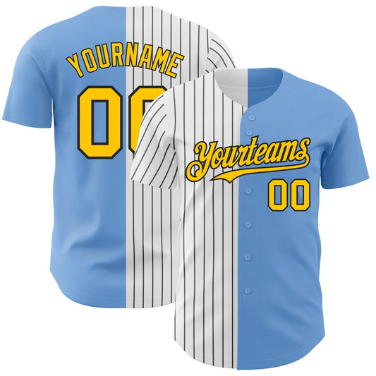 Custom Light Blue Yellow-Black Pinstripe Authentic Split Fashion Baseball Jersey - Sky-Custom