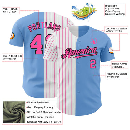 Custom Light Blue Black-Pink Pinstripe Authentic Split Fashion Baseball Jersey - Sky-Custom