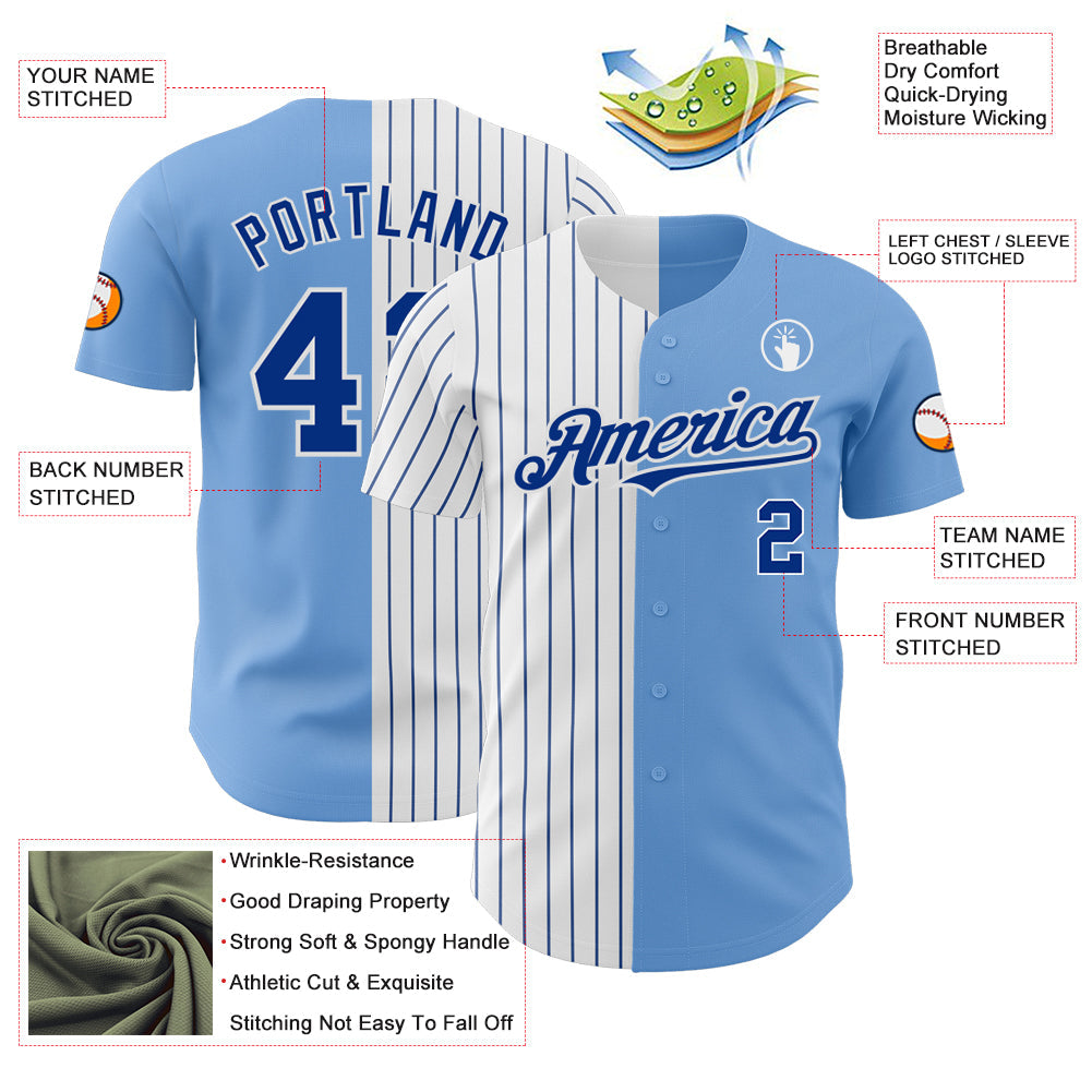 Custom Light Blue White-Royal Pinstripe Authentic Split Fashion Baseball Jersey - Sky-Custom
