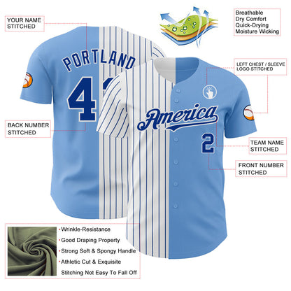 Custom Light Blue White-Royal Pinstripe Authentic Split Fashion Baseball Jersey - Sky-Custom