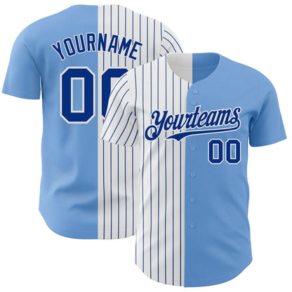 Custom Light Blue White-Royal Pinstripe Authentic Split Fashion Baseball Jersey - Sky-Custom