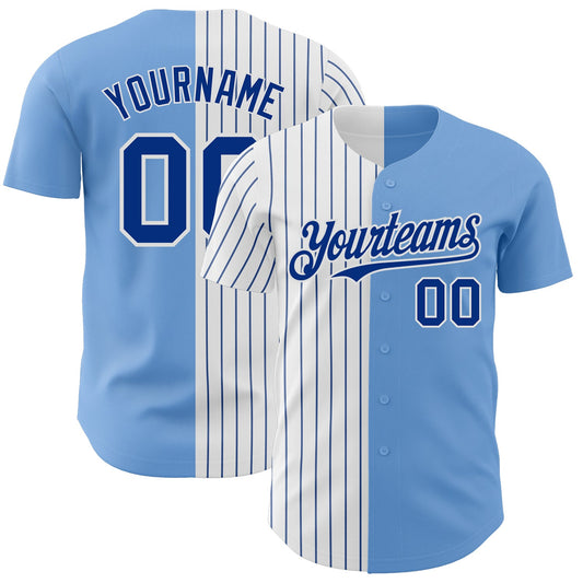 Custom Light Blue White-Royal Pinstripe Authentic Split Fashion Baseball Jersey - Sky-Custom