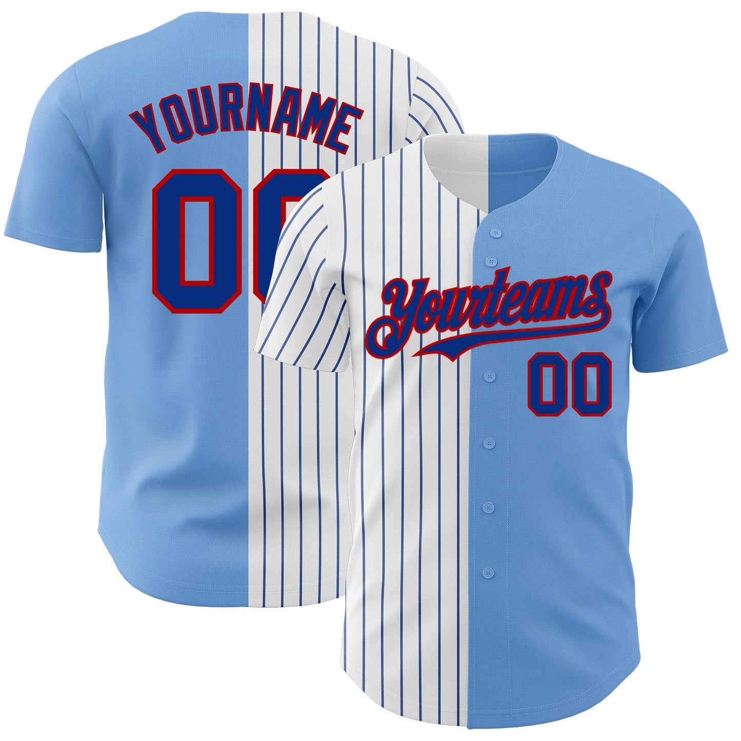 Custom Light Blue Red-Royal Pinstripe Authentic Split Fashion Baseball Jersey - Sky-Custom
