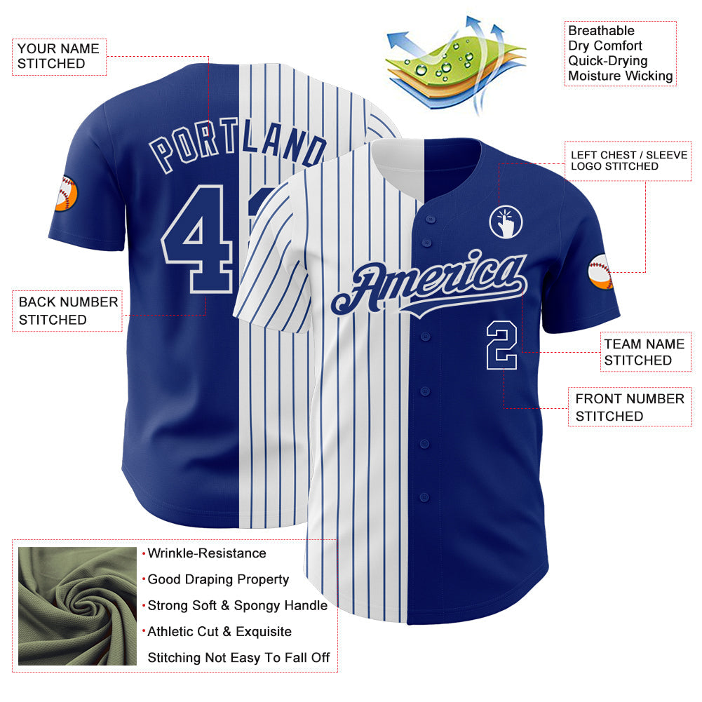 Custom Royal White-Royal Pinstripe Authentic Split Fashion Baseball Jersey - Sky-Custom