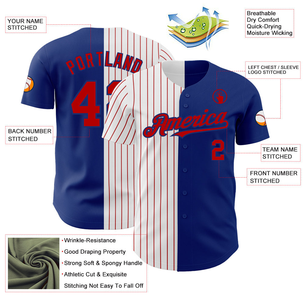 Custom Royal White-Red Pinstripe Authentic Split Fashion Baseball Jersey - Sky-Custom