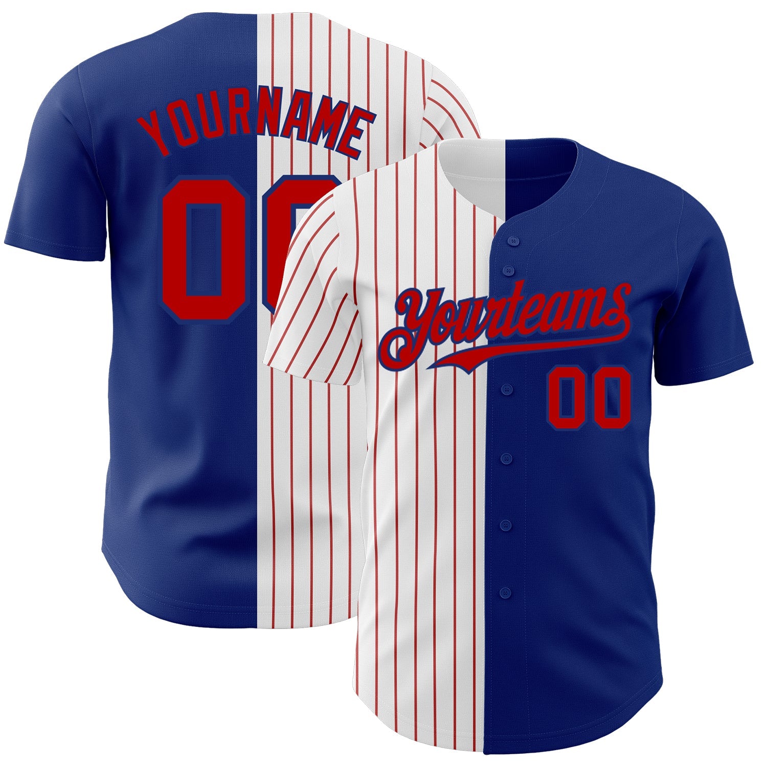 Custom Royal White-Red Pinstripe Authentic Split Fashion Baseball Jersey - Sky-Custom