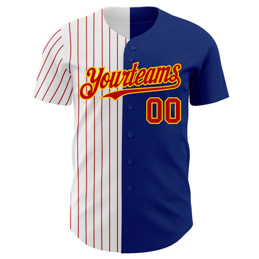 Custom Royal Yellow-Red Pinstripe Authentic Split Fashion Baseball Jersey - Sky-Custom