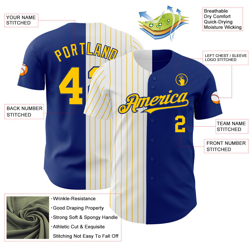 Custom Royal White-Yellow Pinstripe Authentic Split Fashion Baseball Jersey - Sky-Custom