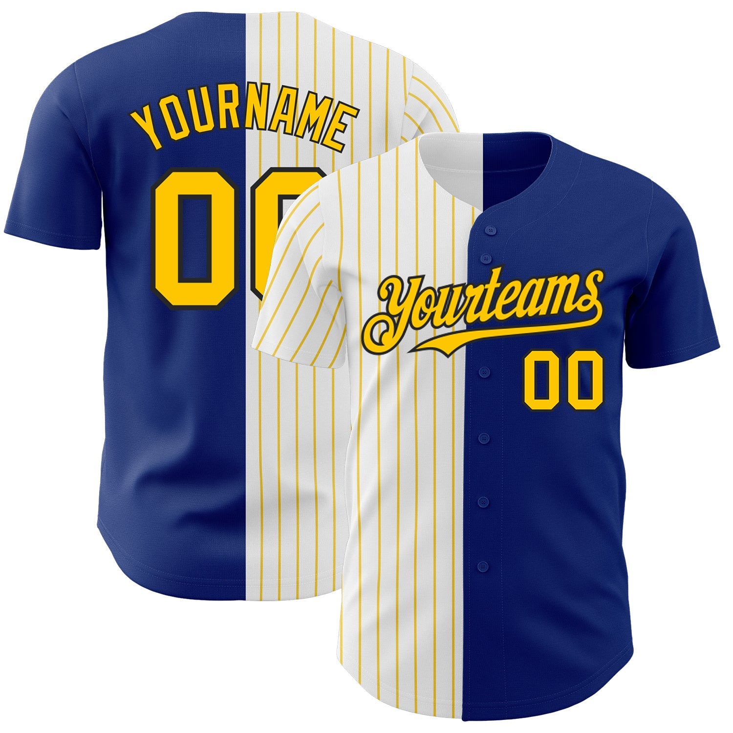 Custom Royal Black-Yellow Pinstripe Authentic Split Fashion Baseball Jersey - Sky-Custom