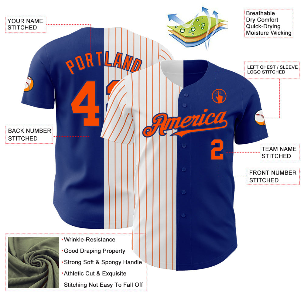 Custom Royal White-Orange Pinstripe Authentic Split Fashion Baseball Jersey - Sky-Custom