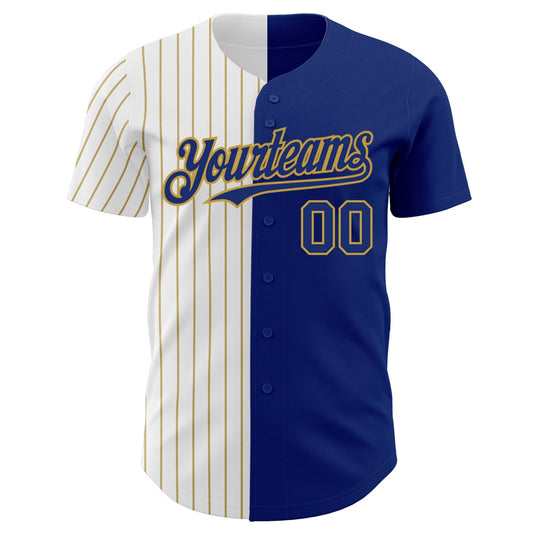Custom Royal White-Old Gold Pinstripe Authentic Split Fashion Baseball Jersey - Sky-Custom