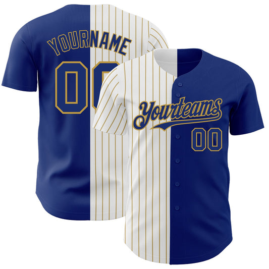Custom Royal White-Old Gold Pinstripe Authentic Split Fashion Baseball Jersey - Sky-Custom