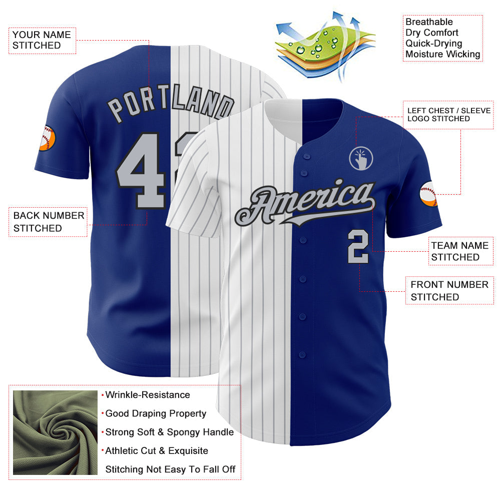 Custom Royal Black-Gray Pinstripe Authentic Split Fashion Baseball Jersey - Sky-Custom