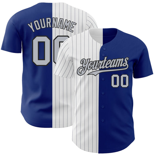 Custom Royal Black-Gray Pinstripe Authentic Split Fashion Baseball Jersey - Sky-Custom