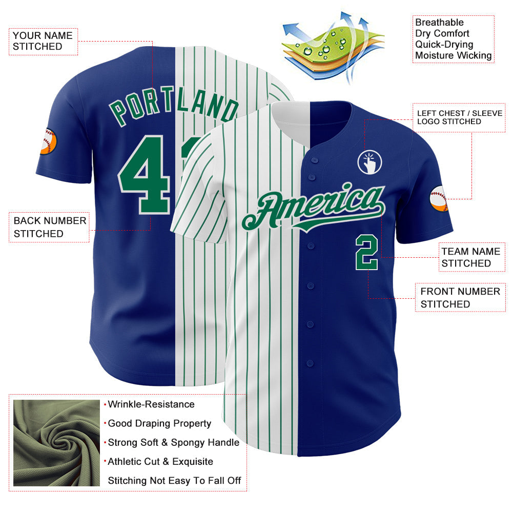 Custom Royal White-Kelly Green Pinstripe Authentic Split Fashion Baseball Jersey - Sky-Custom