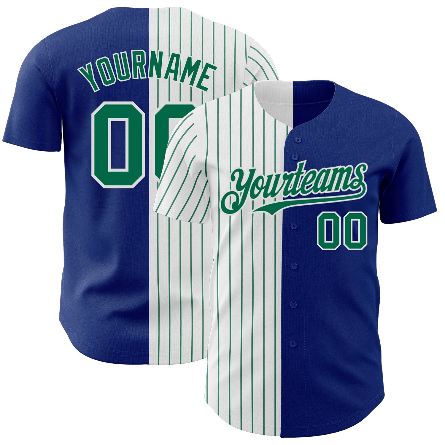Custom Royal White-Kelly Green Pinstripe Authentic Split Fashion Baseball Jersey - Sky-Custom