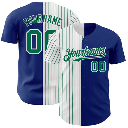 Custom Royal White-Kelly Green Pinstripe Authentic Split Fashion Baseball Jersey - Sky-Custom