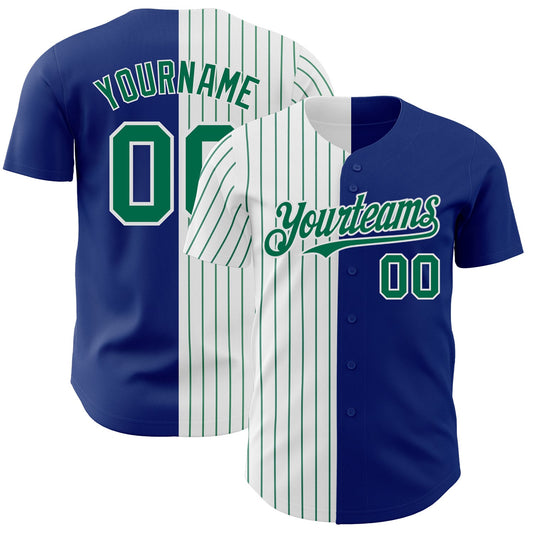 Custom Royal White-Kelly Green Pinstripe Authentic Split Fashion Baseball Jersey - Sky-Custom