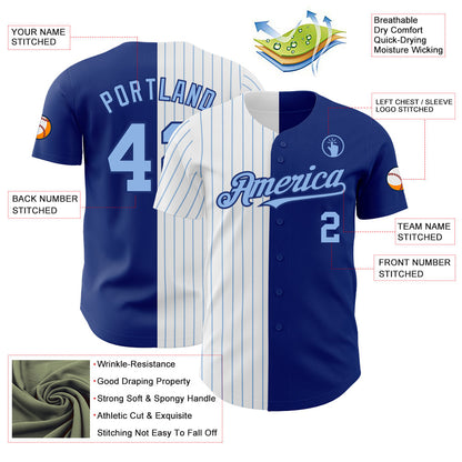 Custom Royal White-Light Blue Pinstripe Authentic Split Fashion Baseball Jersey - Sky-Custom
