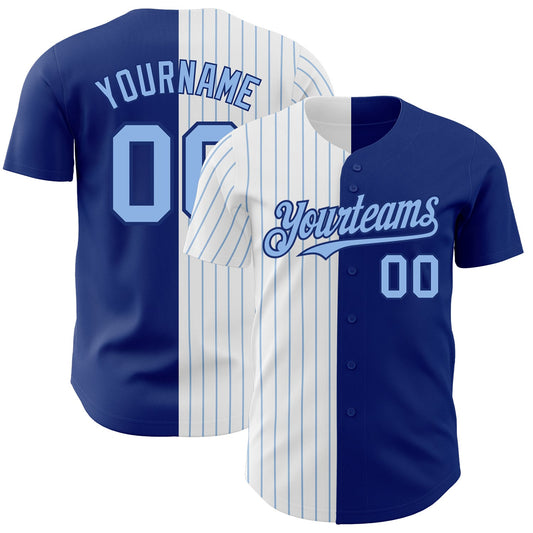 Custom Royal White-Light Blue Pinstripe Authentic Split Fashion Baseball Jersey - Sky-Custom