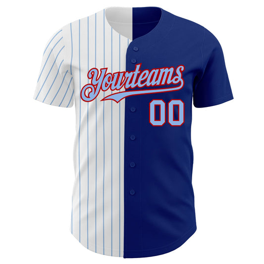 Custom Royal Red-Light Blue Pinstripe Authentic Split Fashion Baseball Jersey - Sky-Custom