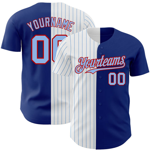 Custom Royal Red-Light Blue Pinstripe Authentic Split Fashion Baseball Jersey - Sky-Custom
