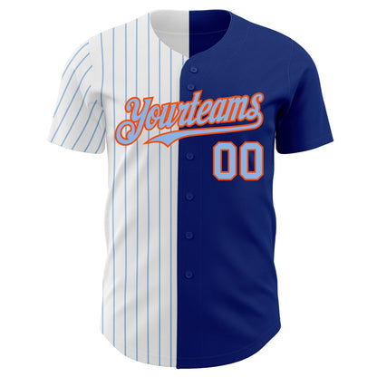 Custom Royal Orange-Light Blue Pinstripe Authentic Split Fashion Baseball Jersey - Sky-Custom