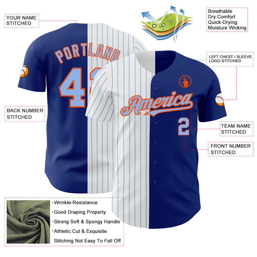 Custom Royal Orange-Light Blue Pinstripe Authentic Split Fashion Baseball Jersey - Sky-Custom