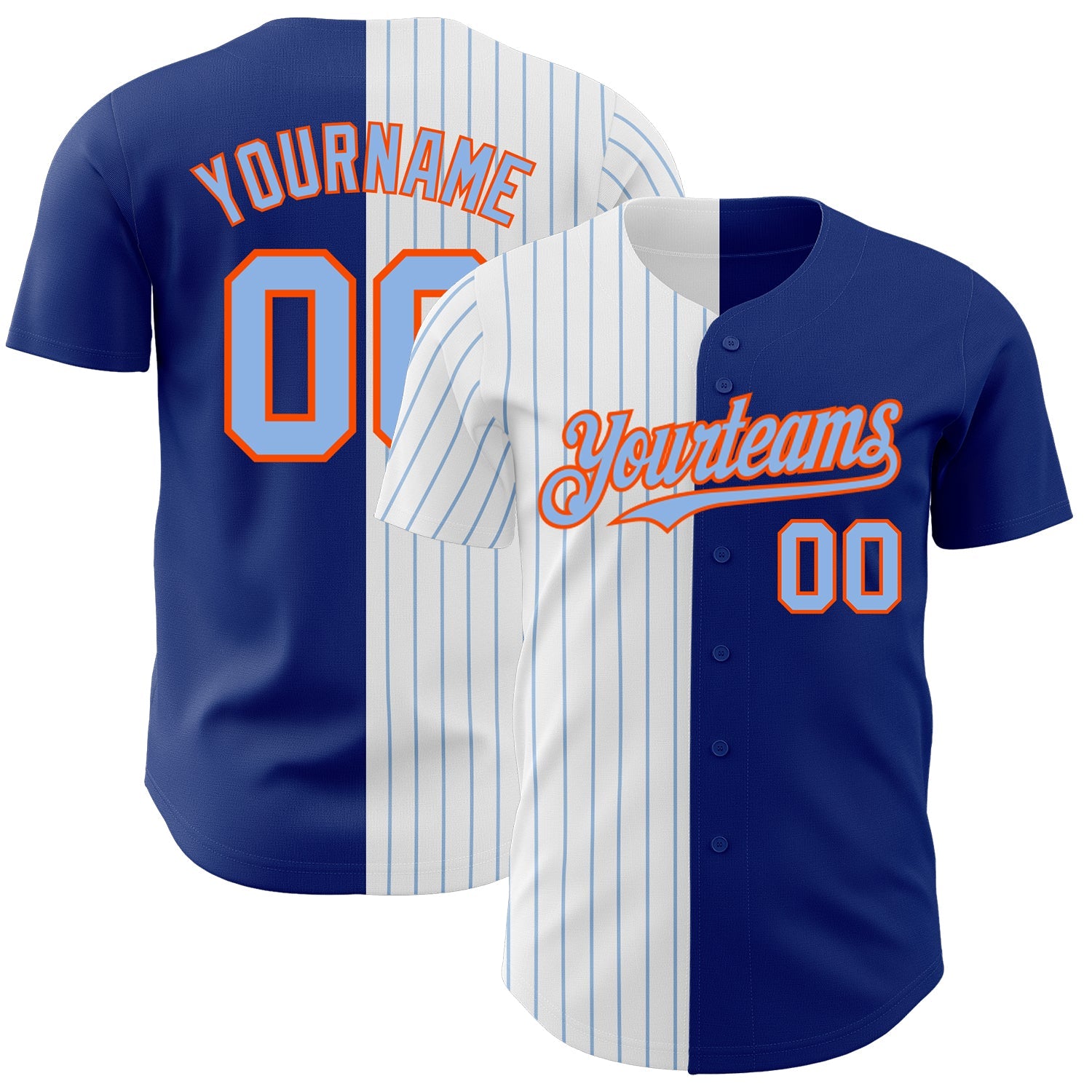 Custom Royal Orange-Light Blue Pinstripe Authentic Split Fashion Baseball Jersey - Sky-Custom