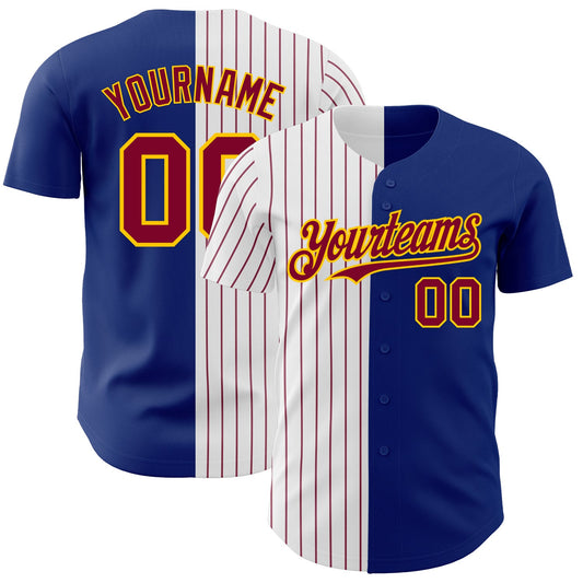 Custom Royal Yellow-Maroon Pinstripe Authentic Split Fashion Baseball Jersey - Sky-Custom