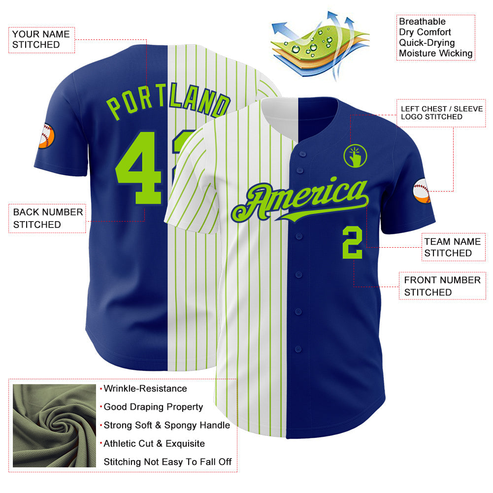 Custom Royal White-Neon Green Pinstripe Authentic Split Fashion Baseball Jersey - Sky-Custom