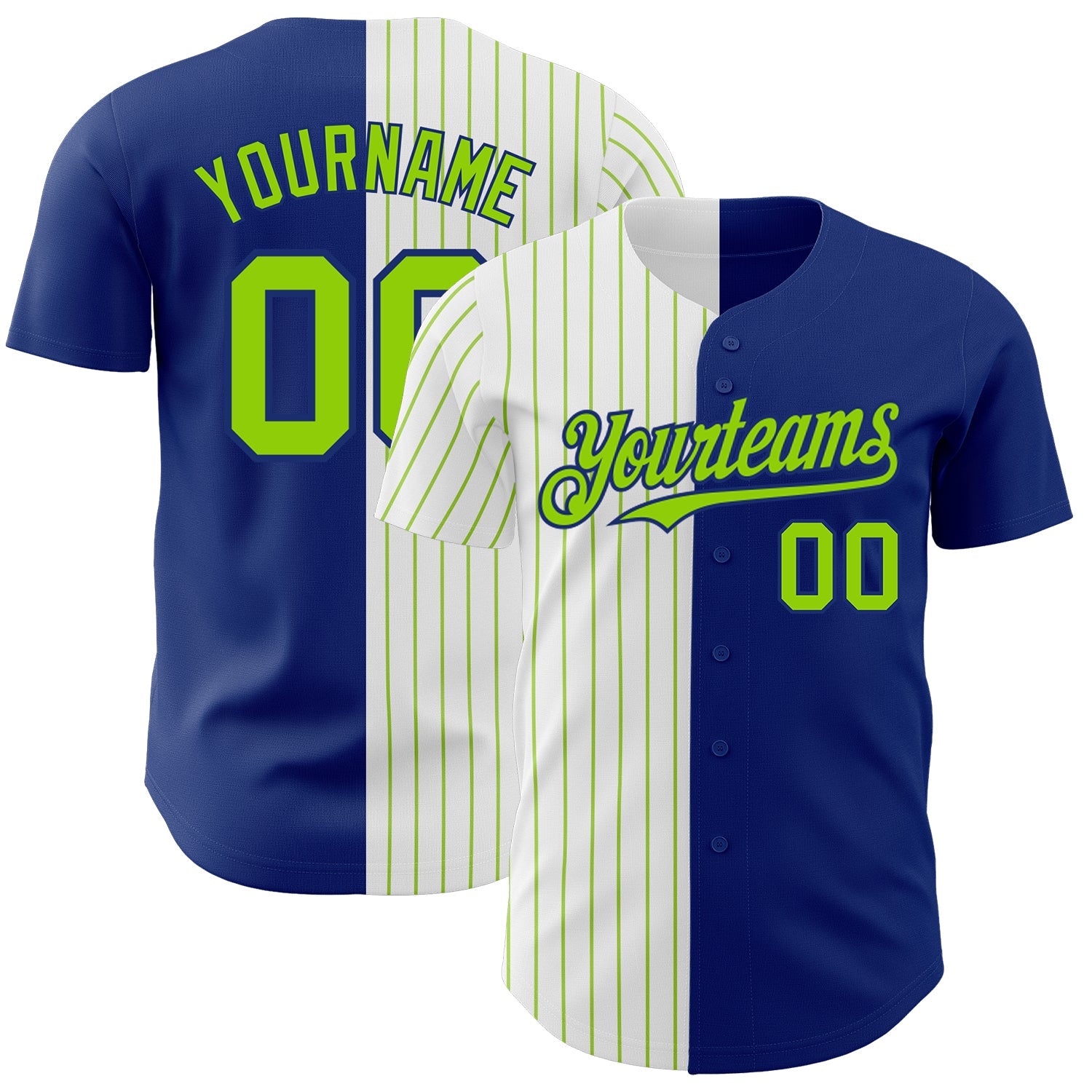 Custom Royal White-Neon Green Pinstripe Authentic Split Fashion Baseball Jersey - Sky-Custom