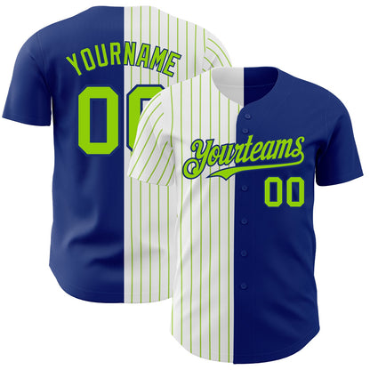 Custom Royal White-Neon Green Pinstripe Authentic Split Fashion Baseball Jersey - Sky-Custom