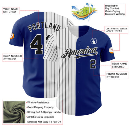 Custom Royal White-Black Pinstripe Authentic Split Fashion Baseball Jersey - Sky-Custom