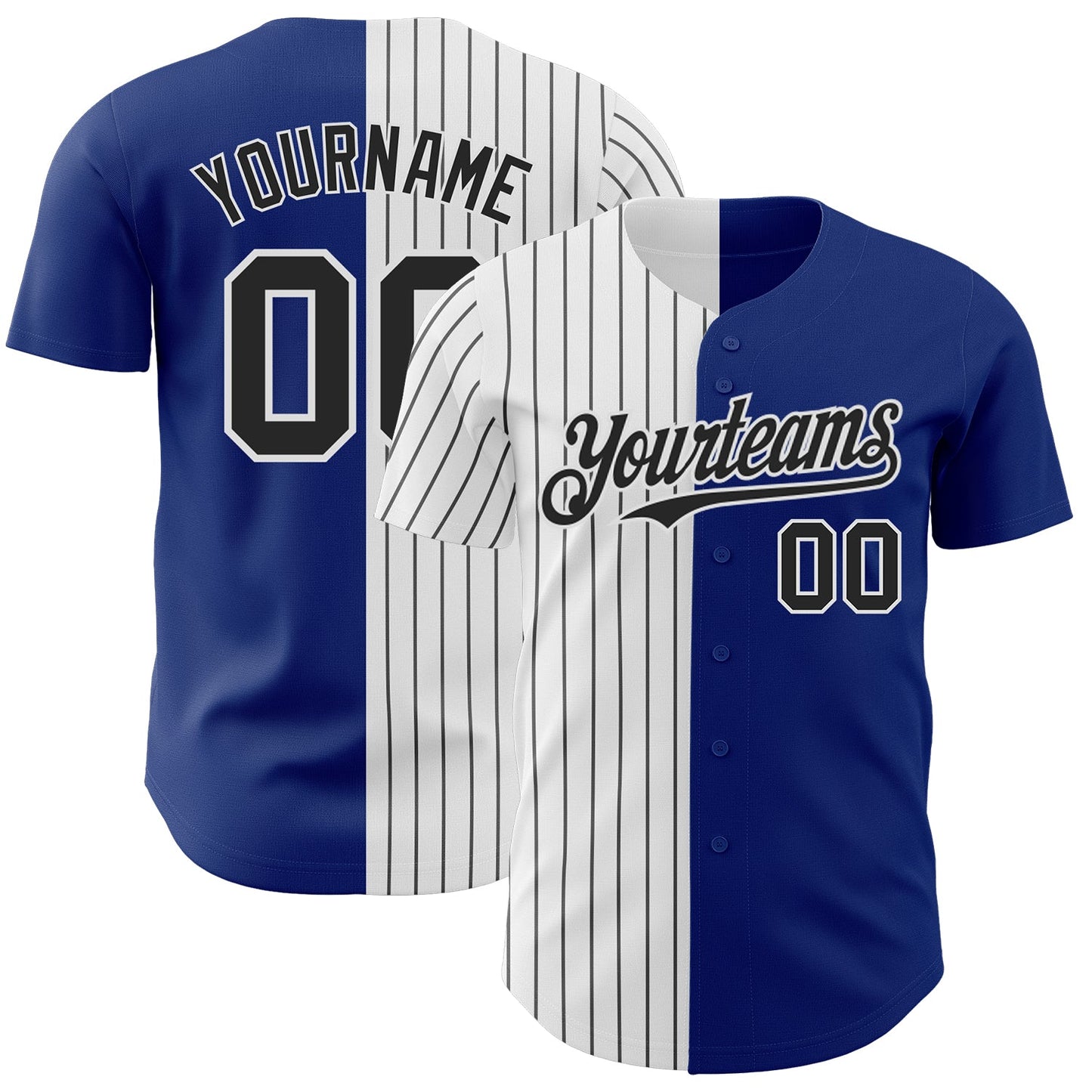 Custom Royal White-Black Pinstripe Authentic Split Fashion Baseball Jersey - Sky-Custom