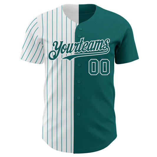 Custom Teal White-Teal Pinstripe Authentic Split Fashion Baseball Jersey - Sky-Custom
