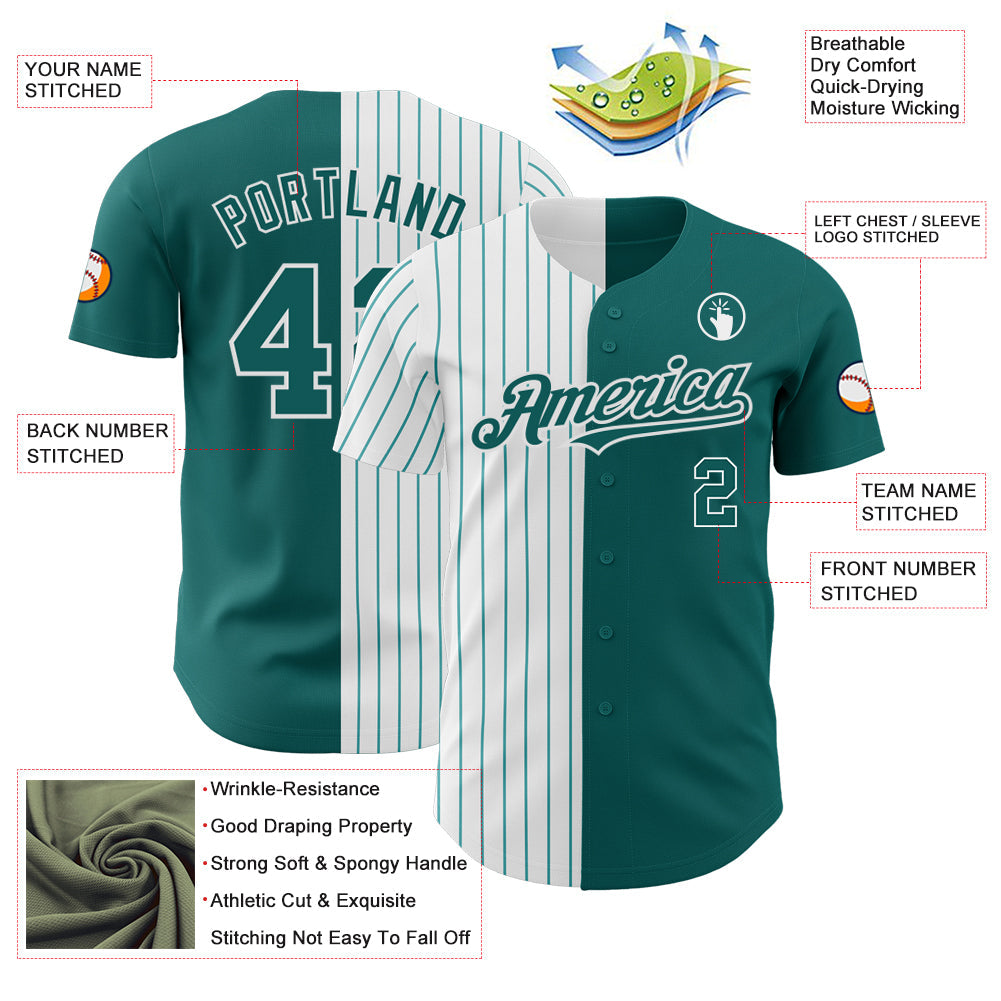 Custom Teal White-Teal Pinstripe Authentic Split Fashion Baseball Jersey - Sky-Custom