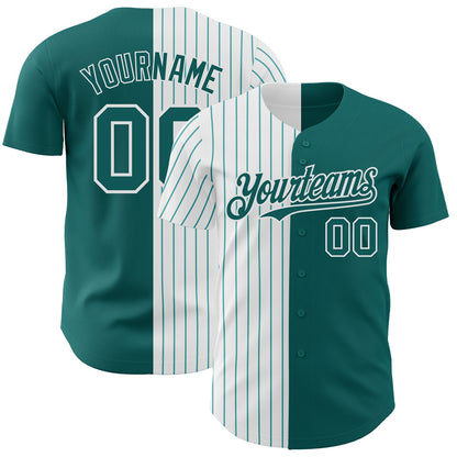 Custom Teal White-Teal Pinstripe Authentic Split Fashion Baseball Jersey - Sky-Custom