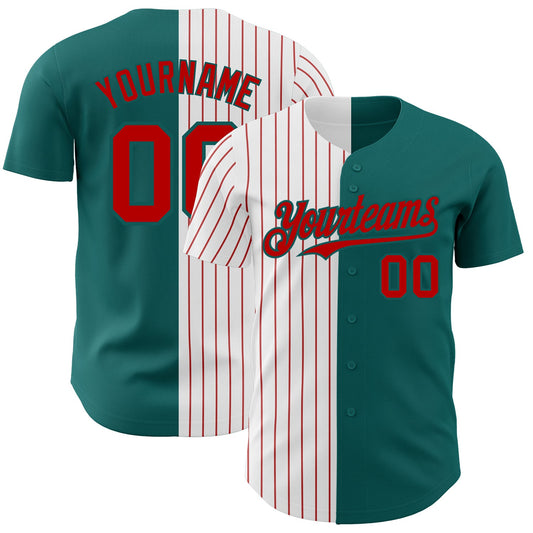 Custom Teal White-Red Pinstripe Authentic Split Fashion Baseball Jersey - Sky-Custom