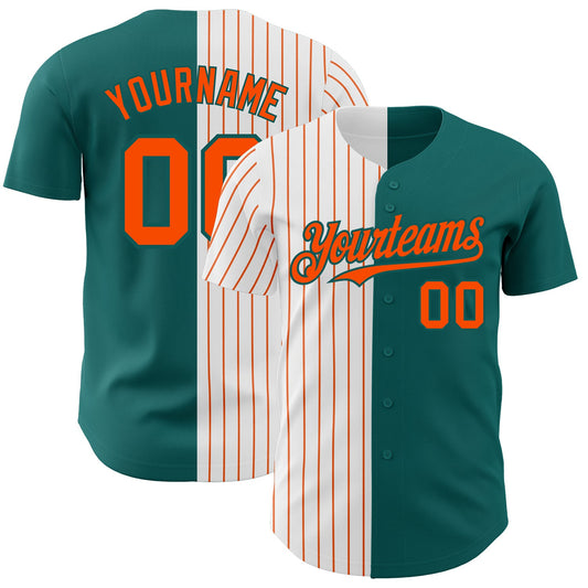 Custom Teal White-Orange Pinstripe Authentic Split Fashion Baseball Jersey - Sky-Custom