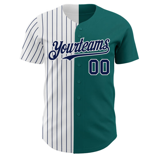 Custom Teal White-Navy Pinstripe Authentic Split Fashion Baseball Jersey - Sky-Custom